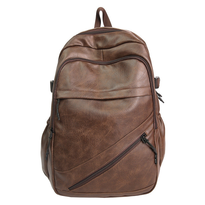 Vintage Genuine Leather Backpack with Padded Laptop Sleeve and Front Zip Pockets