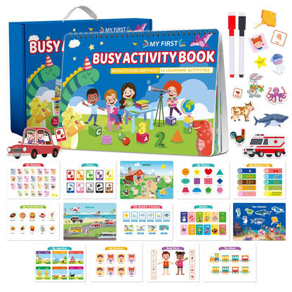 Interactive Busy Book for Kids with Colors, Numbers, Animals and Shapes Activity Pages