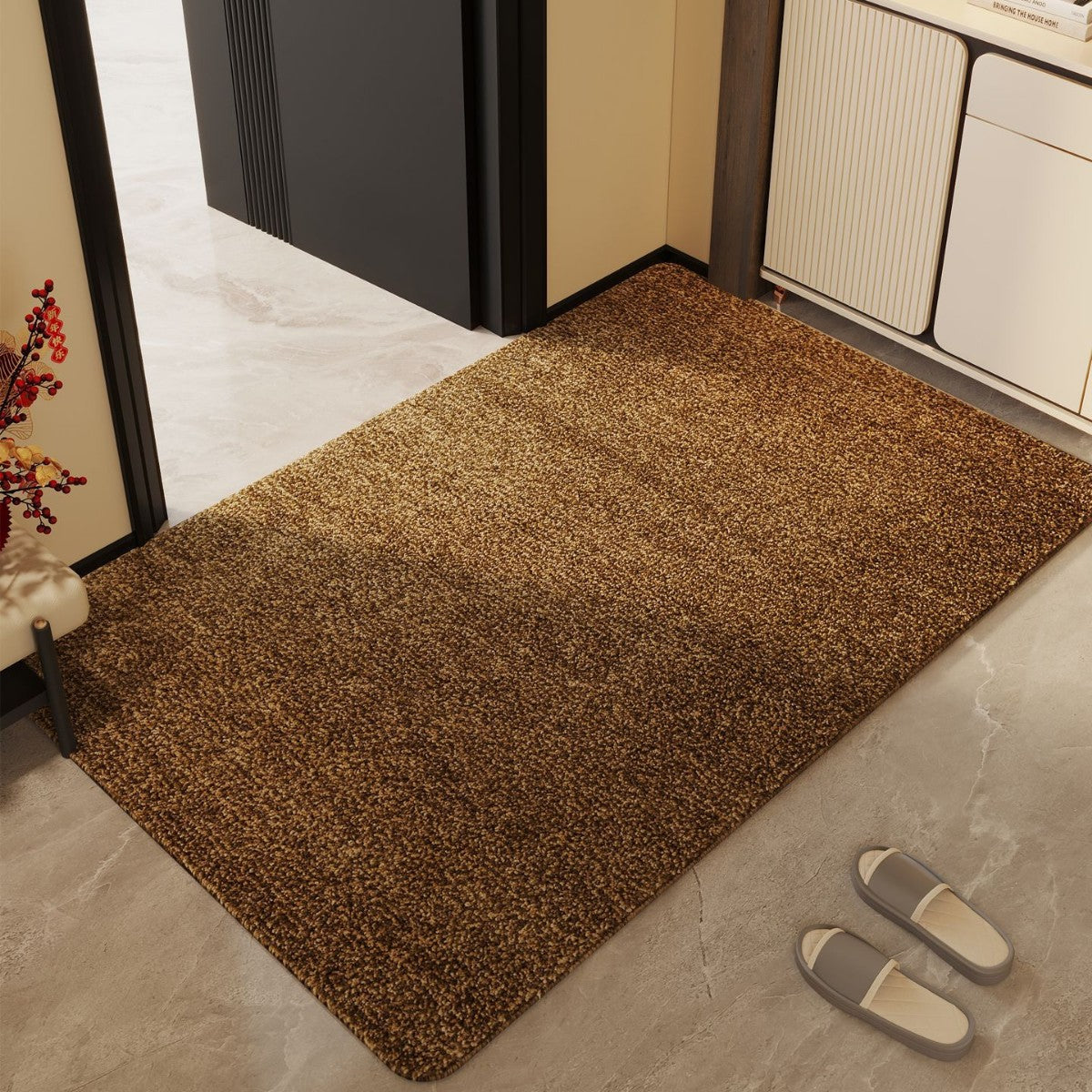 Plush Textured Indoor Mat with Shape Retention and Machine Washable Care