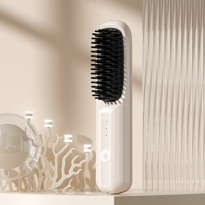 Portable Hair Straightener Brush with Ceramic Teeth and Negative Ion Technology, 30 Minute Runtime