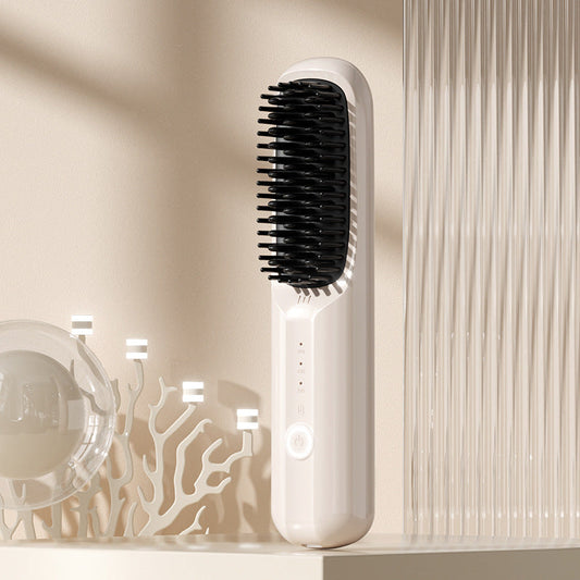 Portable Hair Straightener Brush with Ceramic Teeth and Negative Ion Technology, 30 Minute Runtime