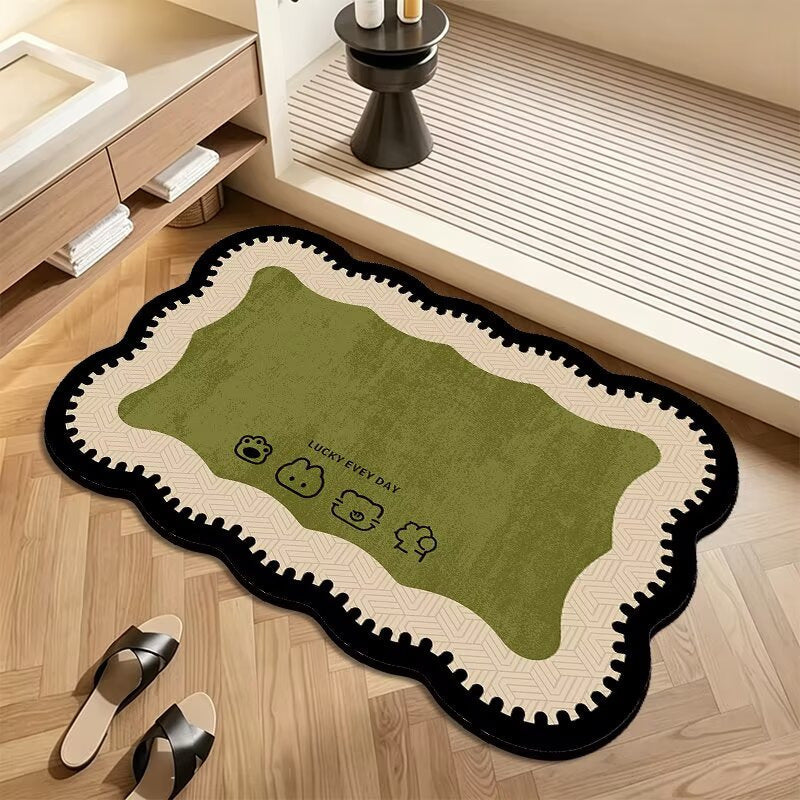 Plush Floor Rug with Non Slip Backing and Patterned Edge