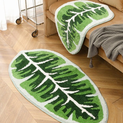 Soft Leaf Pattern Floor Mat with Non Slip Backing and Machine Washable Care