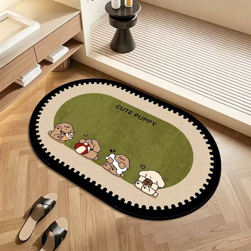 Plush Floor Rug with Non Slip Backing and Patterned Edge