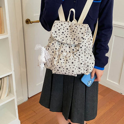 Drawstring Backpack with Star Pattern and Multiple Storage Pockets, Adjustable Straps