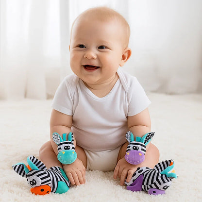 Baby Wrist and Ankle Rattle Socks with Soft Chimes and High Contrast Patterns