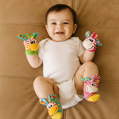 Baby Wrist and Ankle Rattle Socks with Soft Chimes and High Contrast Patterns