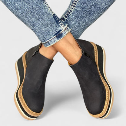 Ankle Boots with Side Zipper and Waterproof Outer Layer, Textured Tread