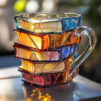 Borosilicate Glass Book Mug with Textured Design, 12oz Capacity