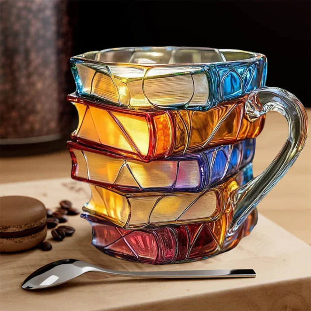 Borosilicate Glass Book Mug with Textured Design, 12oz Capacity