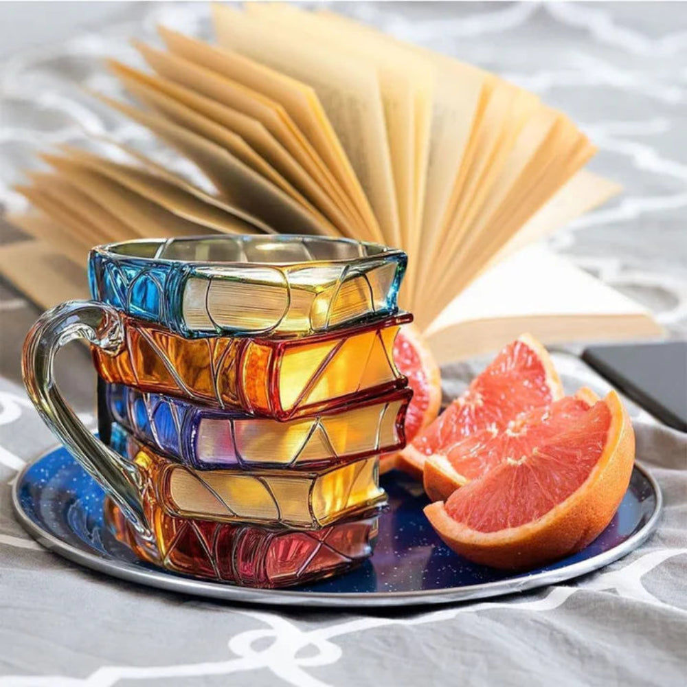 Borosilicate Glass Book Mug with Textured Design, 12oz Capacity
