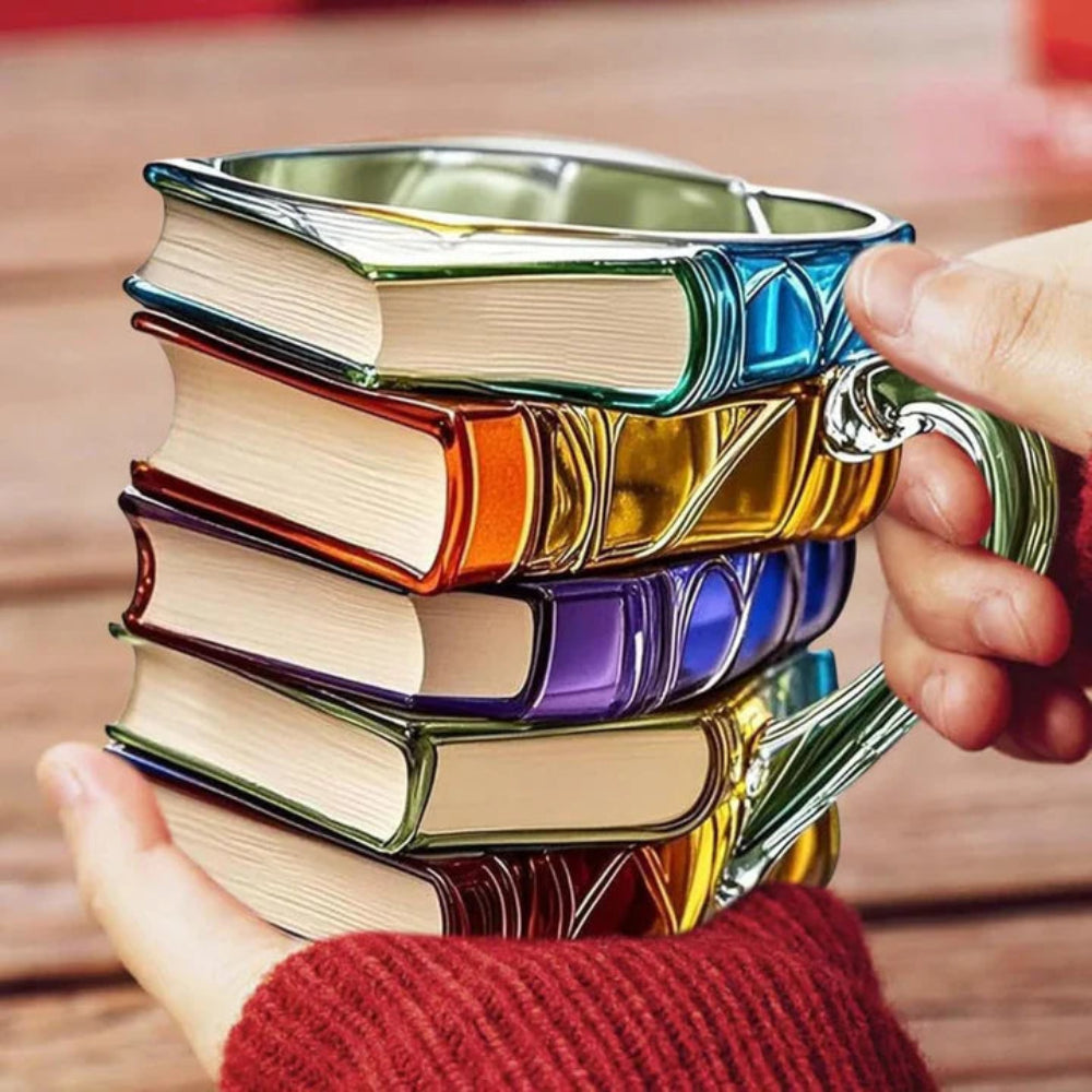 Borosilicate Glass Book Mug with Textured Design, 12oz Capacity