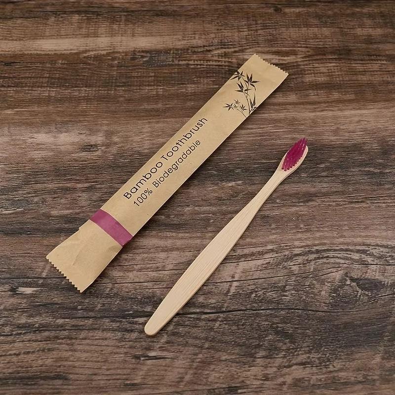 Bamboo Handled Toothbrush Ten Pack with Soft Nylon Bristles, Each Wrapped Separately