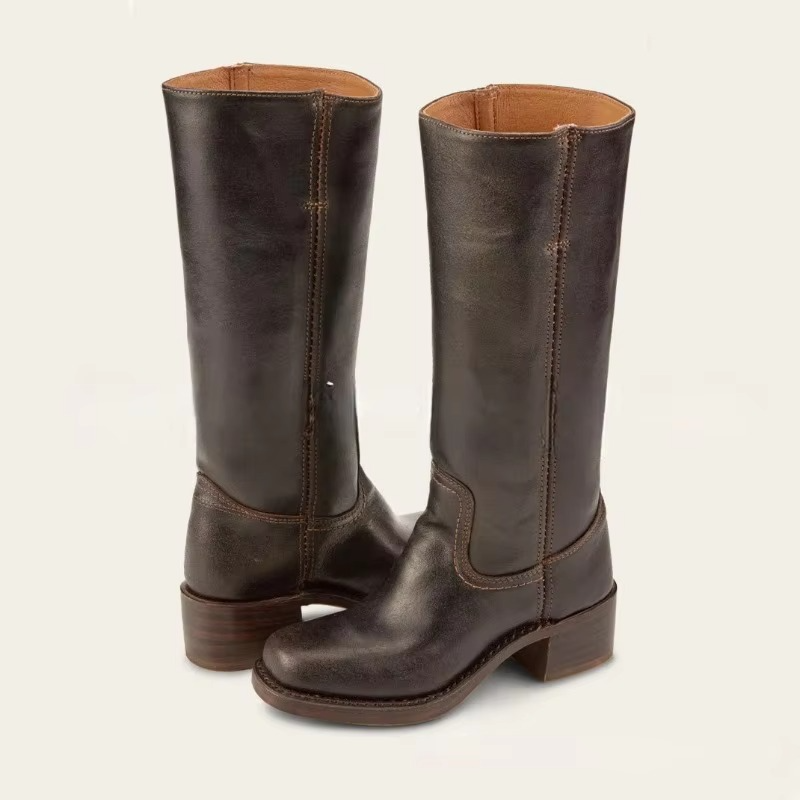 Womens Wide Calf Knee High Boots with a Square Heel, Round Toe and Pull On Style in Six Colors
