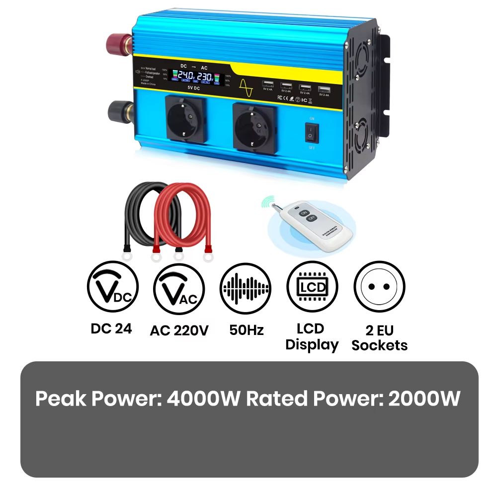 4000W Pure Sine Wave Inverter Converting 12V or 24V DC to 110V AC for Vehicles and Solar