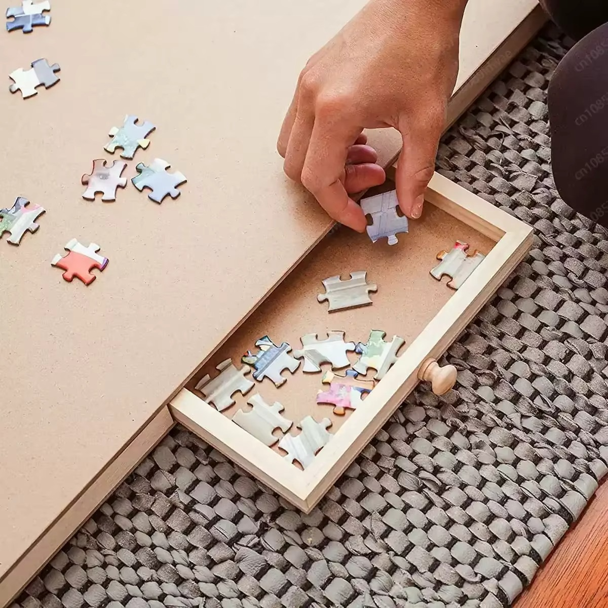 Foldable Wood Puzzle Table with Four Side Drawers That Holds Puzzles Up to 1500 Pieces