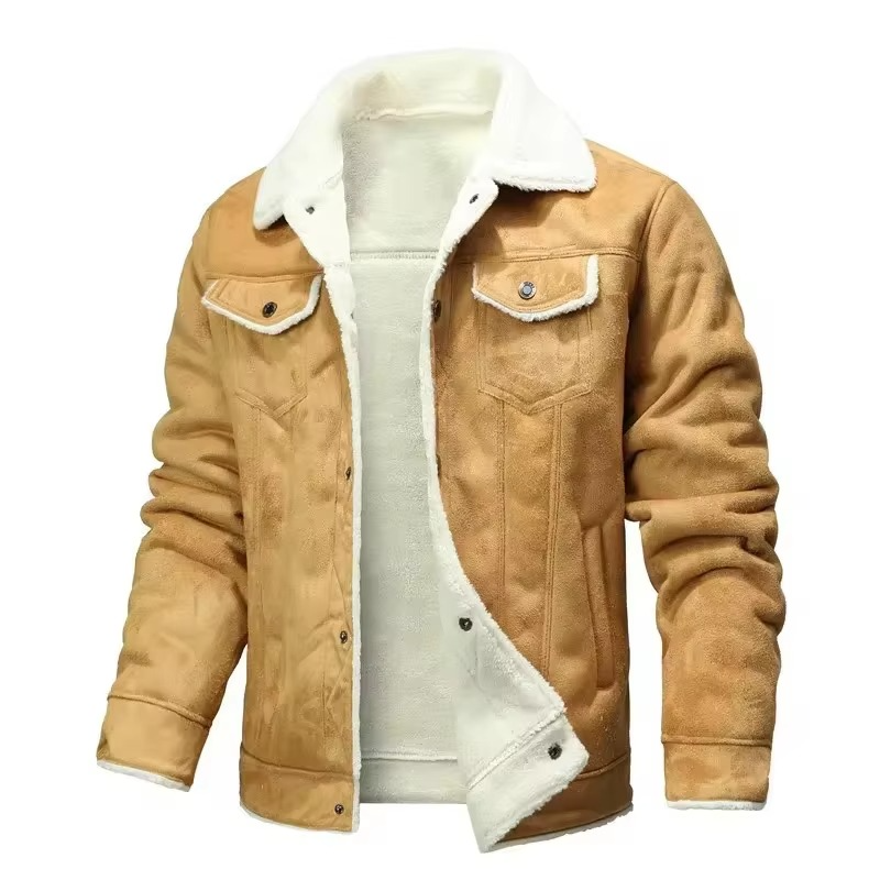 Mens Fleece Lined Winter Jacket with Suede Look Shell and Folded Collar
