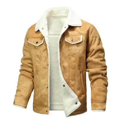Mens Fleece Lined Winter Jacket with Suede Look Shell and Folded Collar