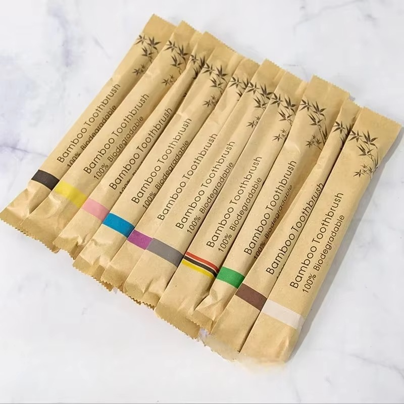 Bamboo Handled Toothbrush Ten Pack with Soft Nylon Bristles, Each Wrapped Separately