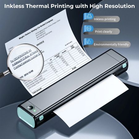 Portable Wireless A4 Thermal Printer with Bluetooth and No Ink Required