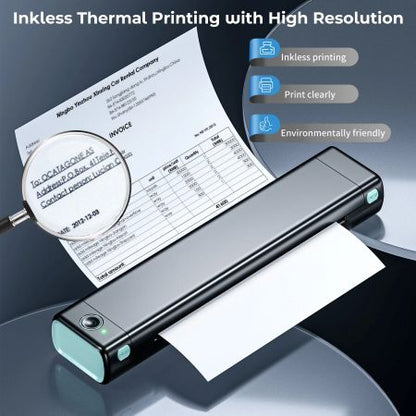 Portable Wireless A4 Thermal Printer with Bluetooth and No Ink Required