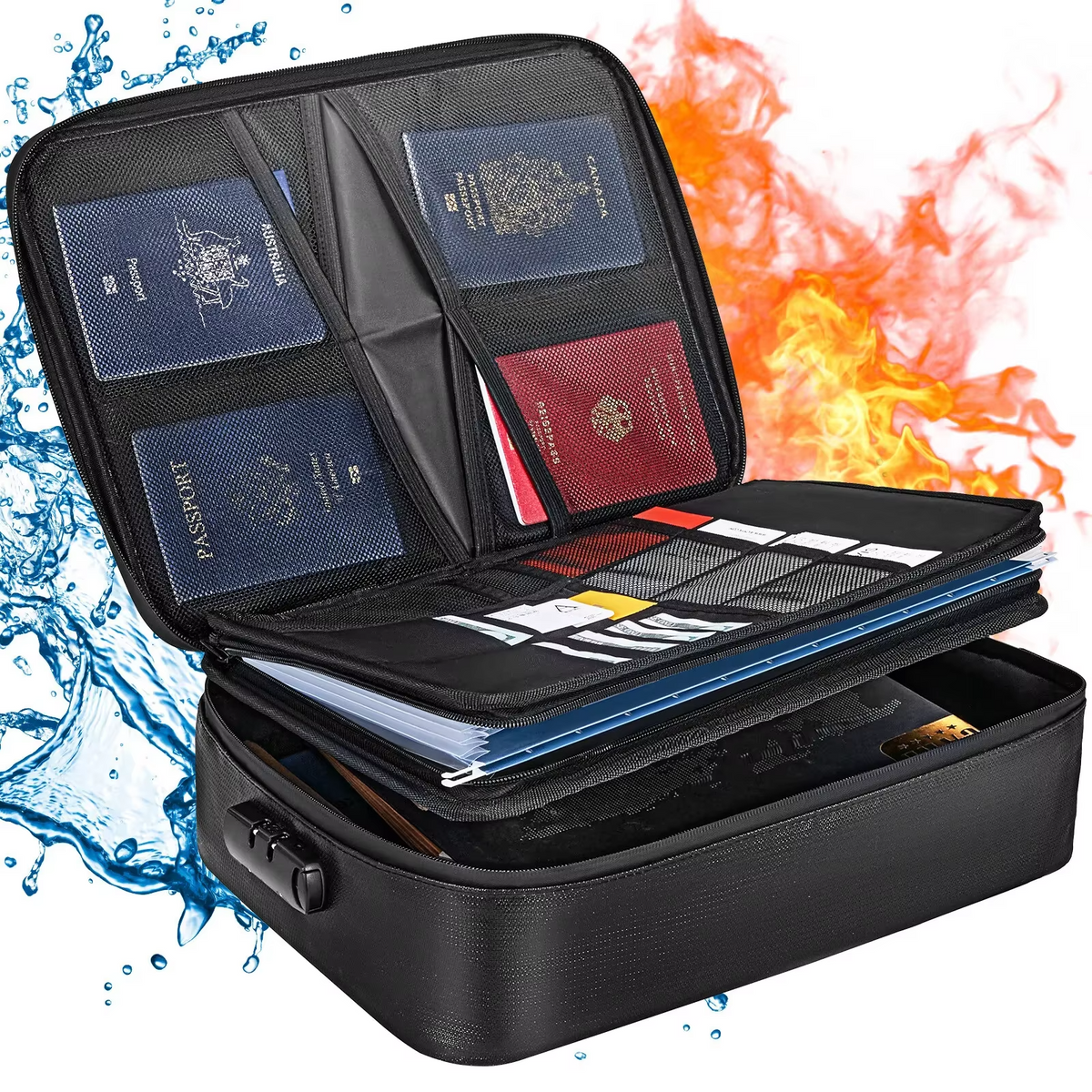 Fire Resistant Waterproof Document Bag with Reinforced Zipper and Handles in Five Colors