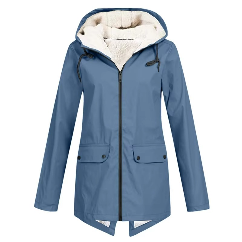 Womens Hooded Trench Coat with a Velvet Lining, Front Zip and Snap Placket in Many Colors and Sizes S to 3XL