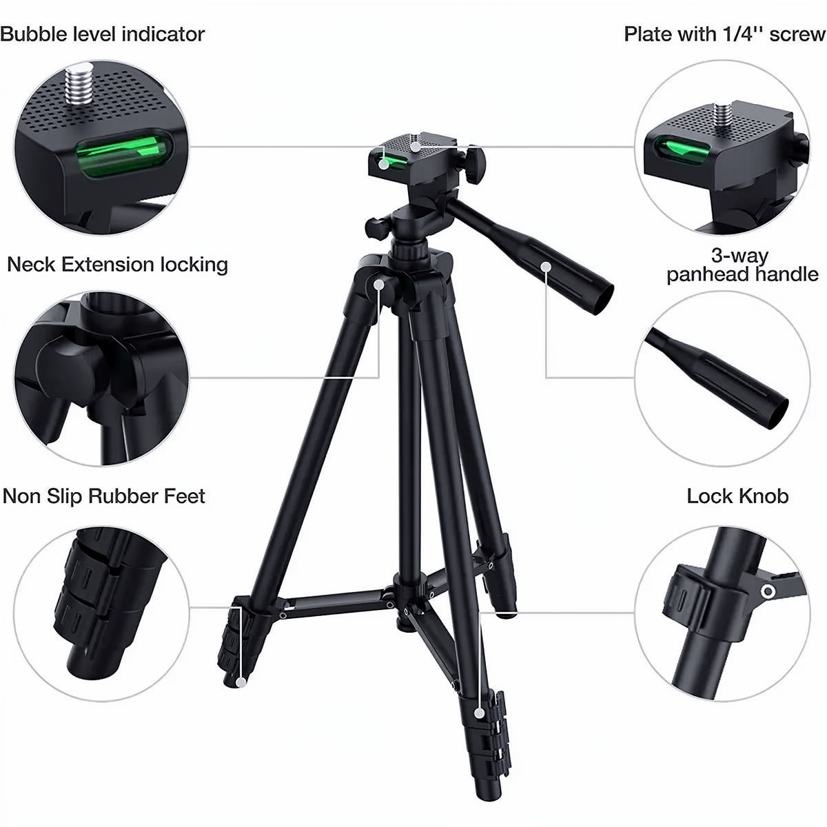 Compact Tripod Stand with Wireless Remote and Phone Holder for Phones and DSLR Cameras