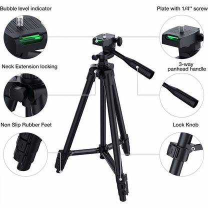 Compact Tripod Stand with Wireless Remote and Phone Holder for Phones and DSLR Cameras
