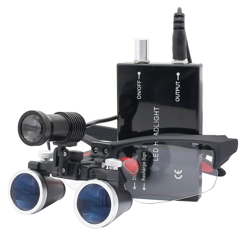 Adjustable Dental Loupes with 5W LED Headlight and Orange Filter, 2.5x-3.5x Magnification