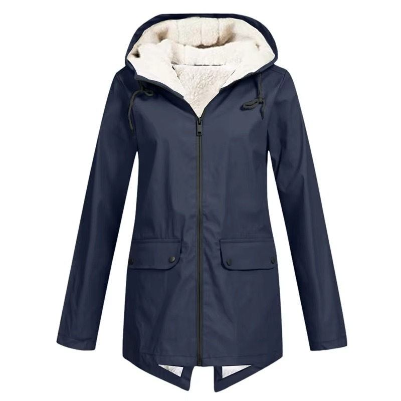 Womens Hooded Trench Coat with a Velvet Lining, Front Zip and Snap Placket in Many Colors and Sizes S to 3XL
