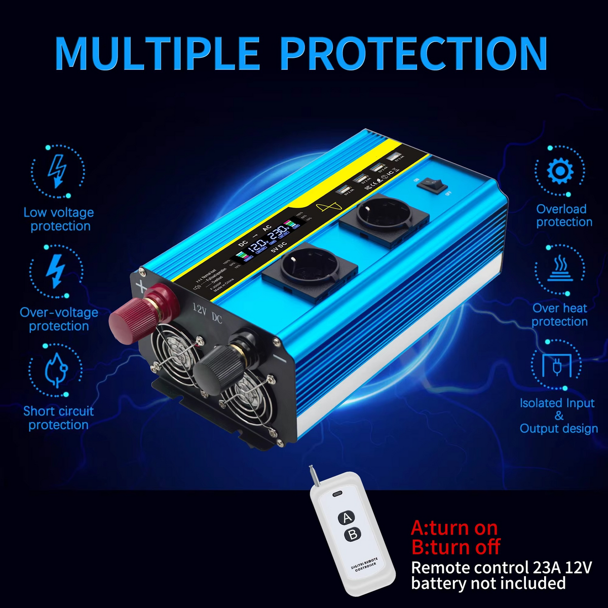4000W Pure Sine Wave Inverter Converting 12V or 24V DC to 110V AC for Vehicles and Solar