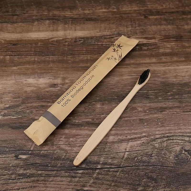 Bamboo Handled Toothbrush Ten Pack with Soft Nylon Bristles, Each Wrapped Separately