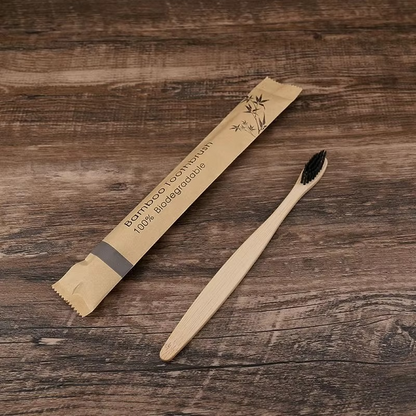 Bamboo Handled Toothbrush Ten Pack with Soft Nylon Bristles, Each Wrapped Separately