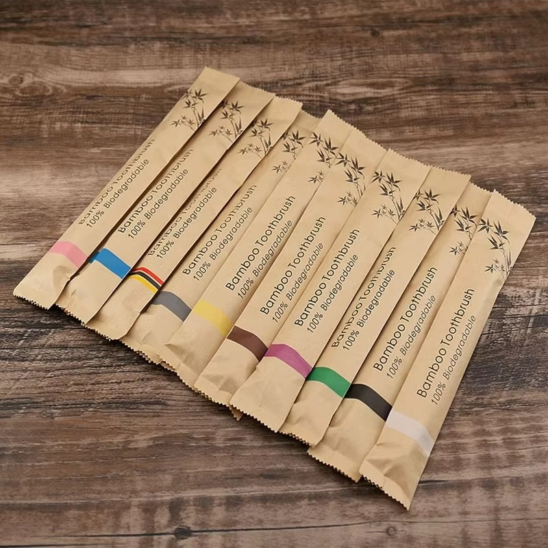 Bamboo Handled Toothbrush Ten Pack with Soft Nylon Bristles, Each Wrapped Separately