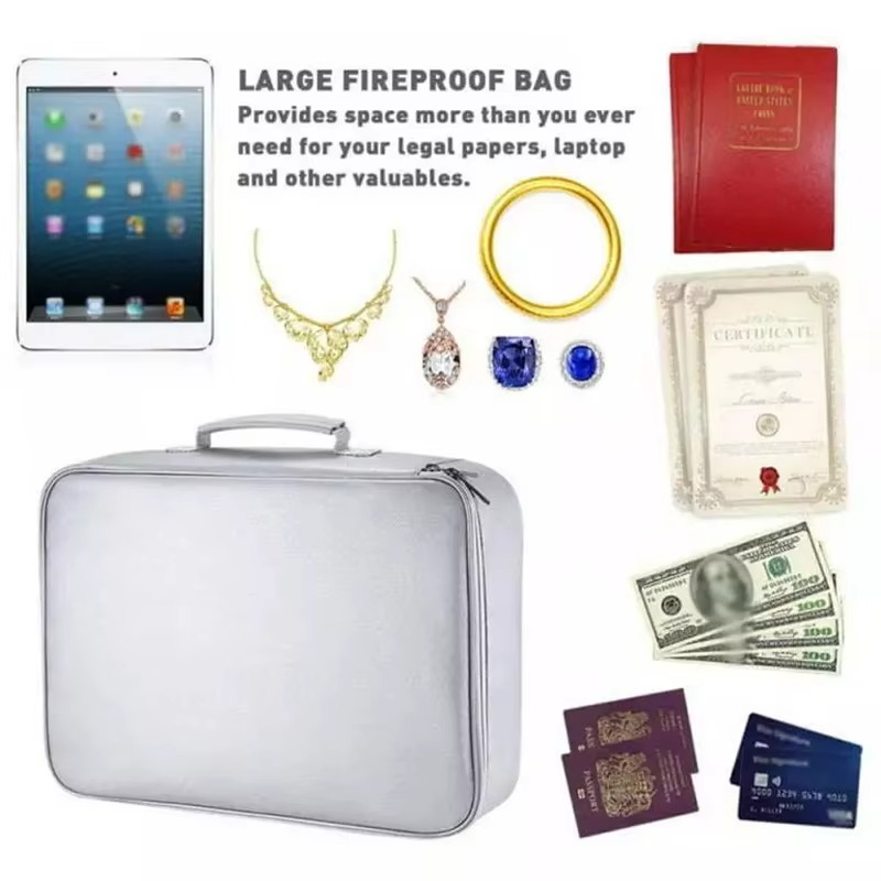 Fire Resistant Waterproof Document Bag with Reinforced Zipper and Handles in Five Colors
