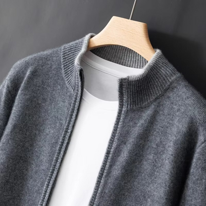 Mens Full Zip Knit Cardigan Jacket with a Relaxed Fit for Autumn and Winter in Gray, Navy Blue or Camel