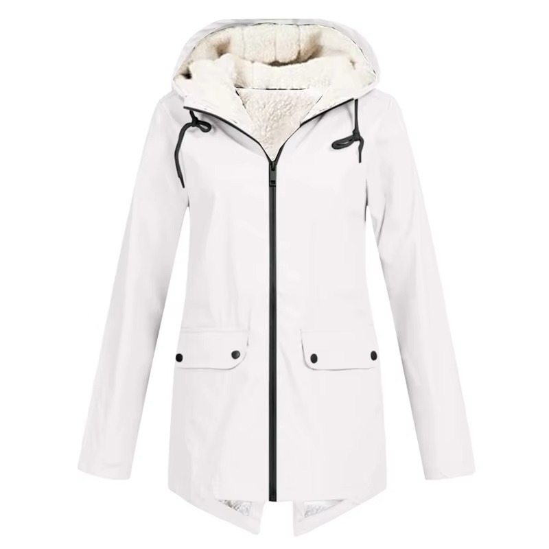 Womens Hooded Trench Coat with a Velvet Lining, Front Zip and Snap Placket in Many Colors and Sizes S to 3XL
