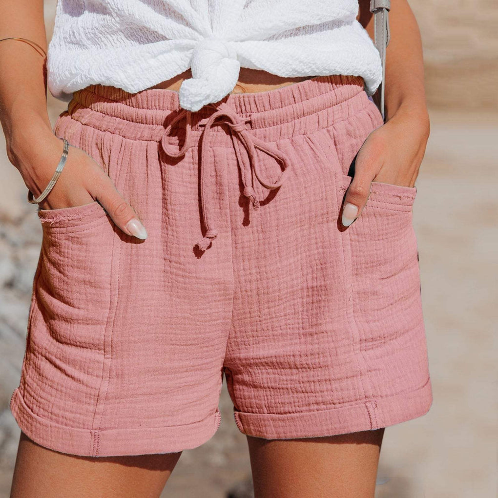 Women's Casual Shorts with Elastic Drawstring and Deep Side Pockets