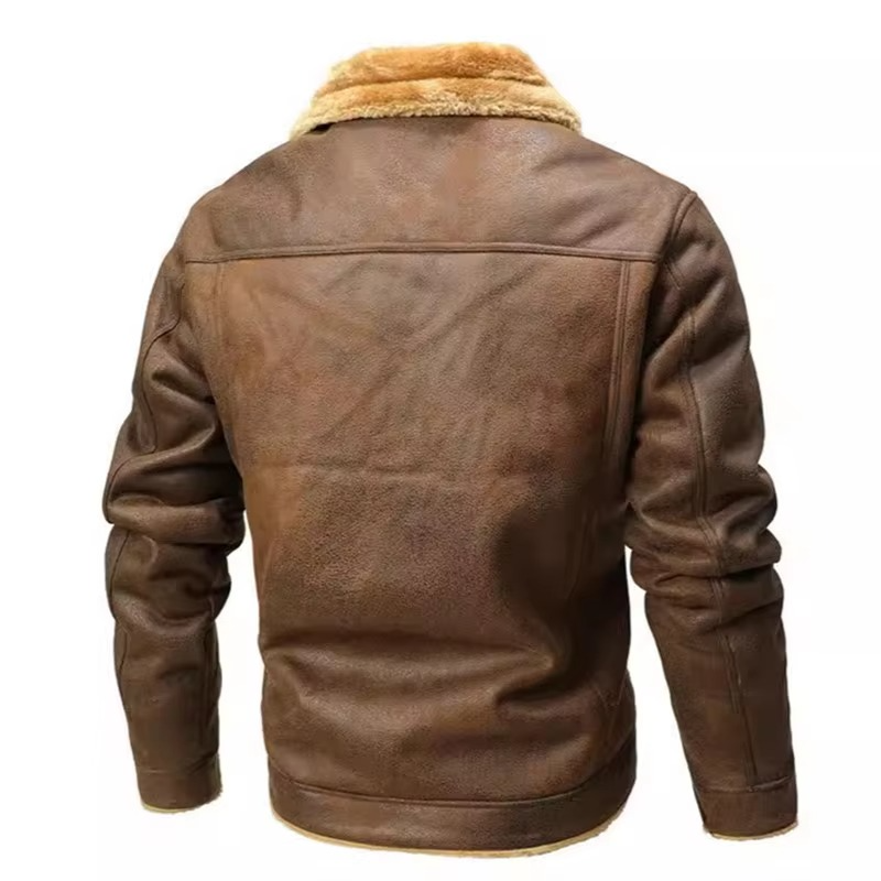 Mens Fleece Lined Winter Jacket with Suede Look Shell and Folded Collar
