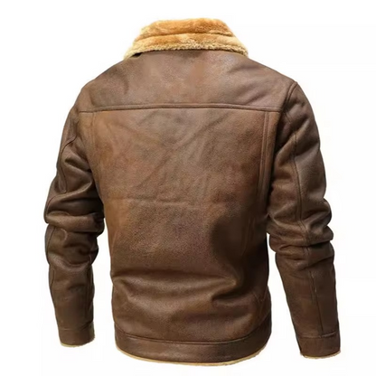 Mens Fleece Lined Winter Jacket with Suede Look Shell and Folded Collar