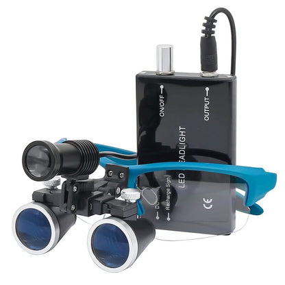Adjustable Dental Loupes with 5W LED Headlight and Orange Filter, 2.5x-3.5x Magnification