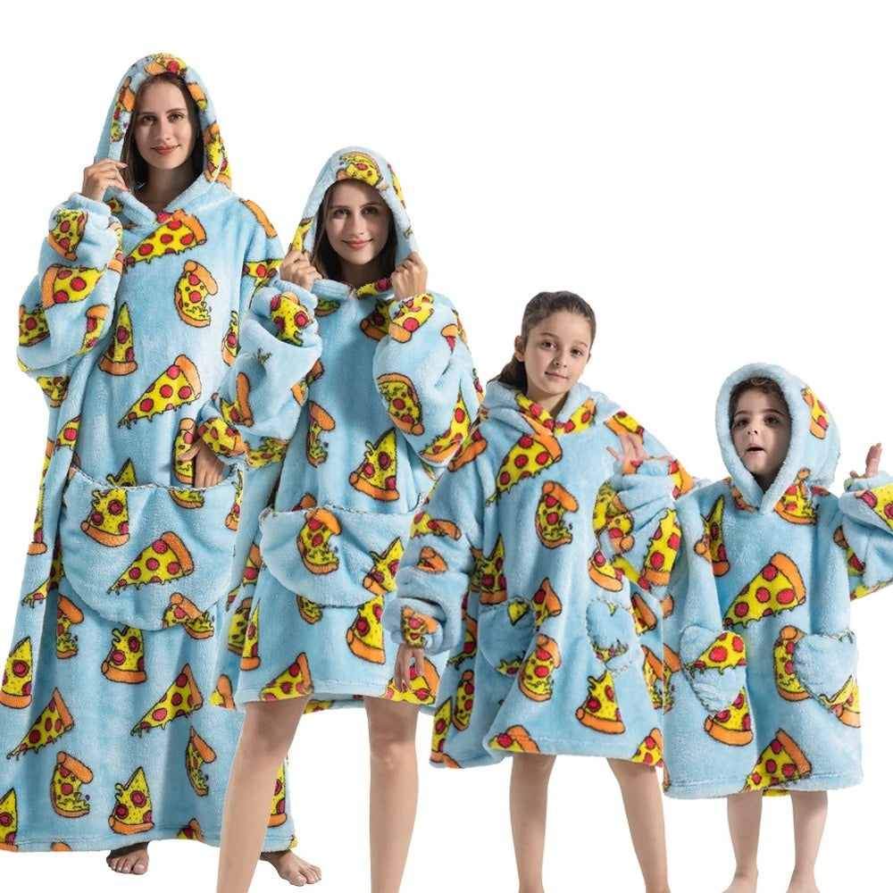 Oversized Hoodie Blanket with Pumpkin Print and Long Sleeves, Fleece Flannel