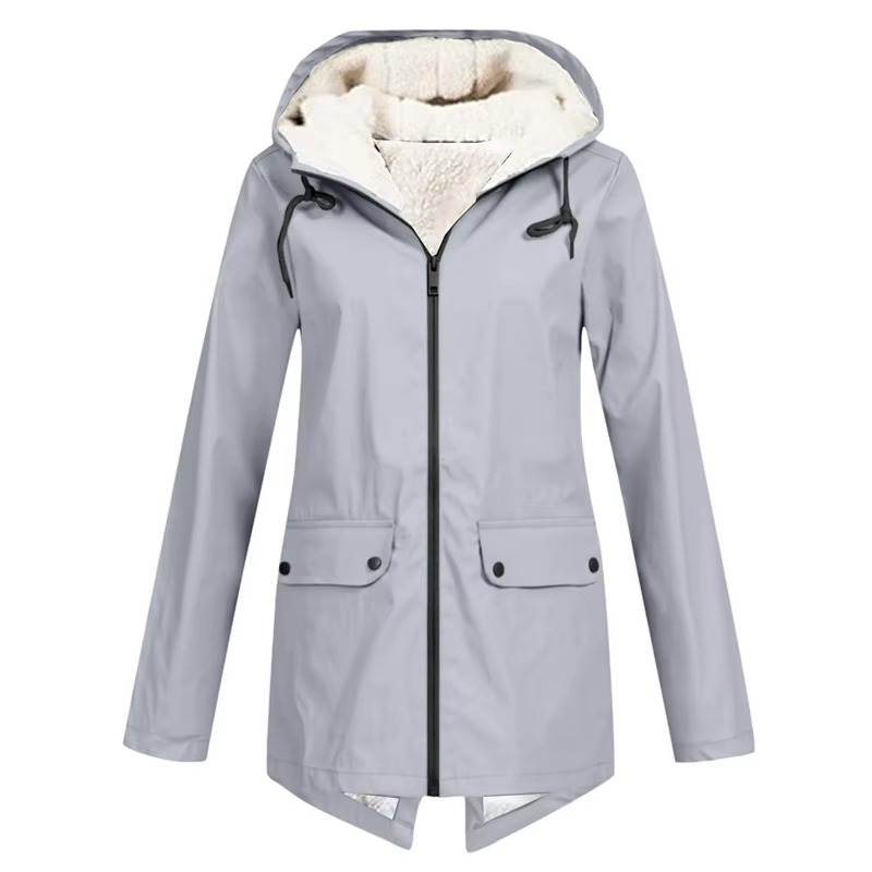 Womens Hooded Trench Coat with a Velvet Lining, Front Zip and Snap Placket in Many Colors and Sizes S to 3XL