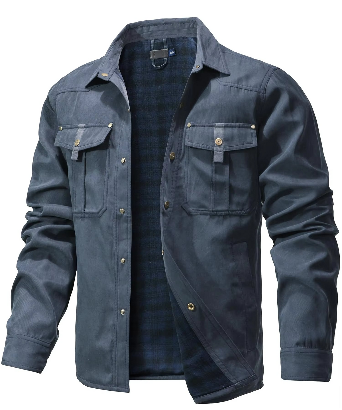 Mens Western Snap Overshirt with Flannel Lining and Yoke Seams for Cool Days