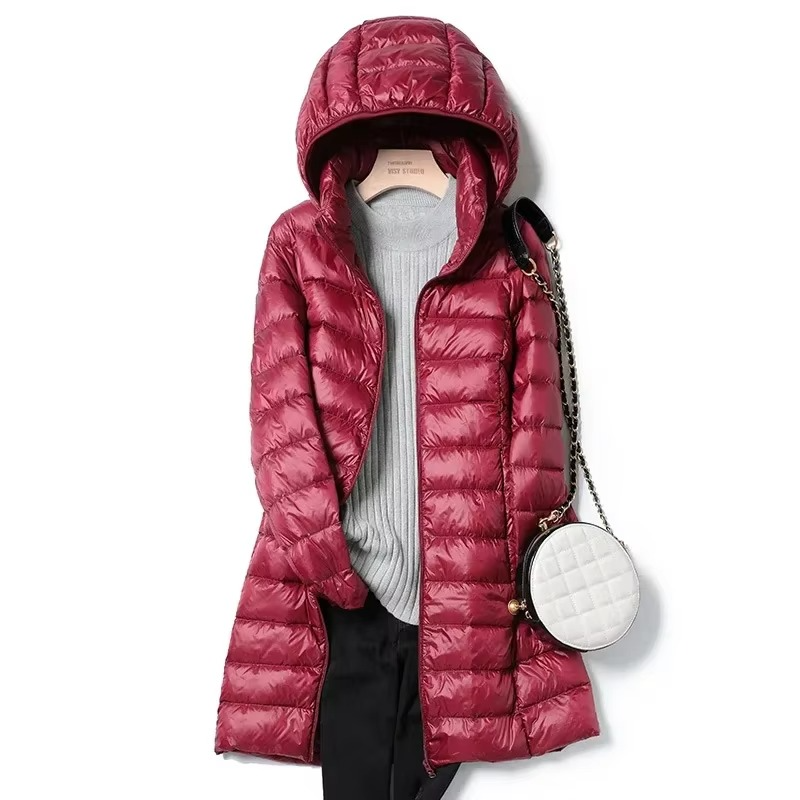 Womens Lightweight Long Hooded Parka with a Removable Hood, Front Zip and Button Placket in Seven Colors