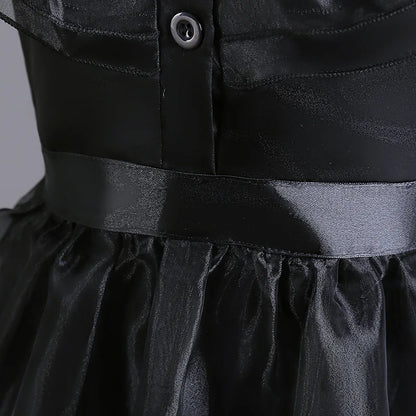 Girls Gothic Layered Cake Gown with Mesh Cutout Details and Mid Calf Length