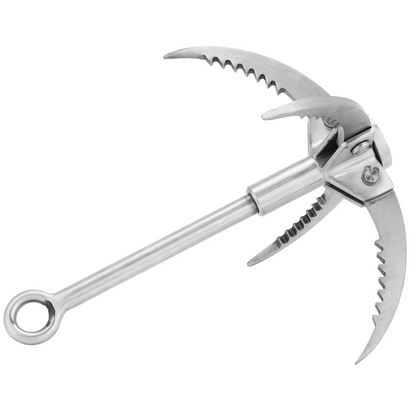 Stainless Steel Grappling Hook with Four Curved Prongs and 250lb Weight Capacity