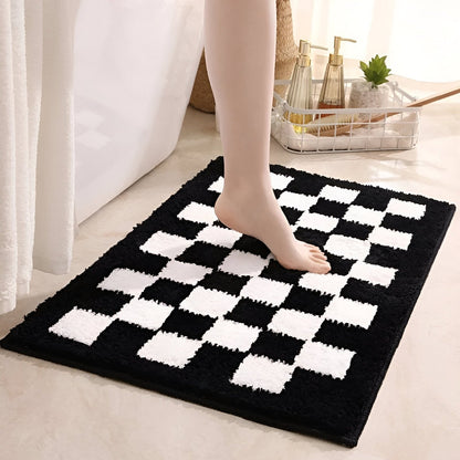 Microfiber Bath Mat with Checkered Pattern and Machine Washable Design