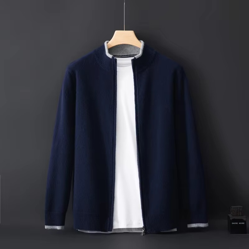 Mens Full Zip Knit Cardigan Jacket with a Relaxed Fit for Autumn and Winter in Gray, Navy Blue or Camel